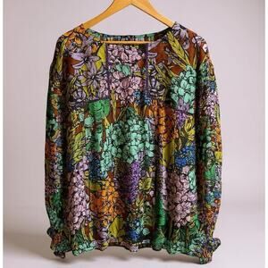 Blank London Top Womens 2X 2XL Multicolor Floral Blouse Flowy Peasant Boho Artsy